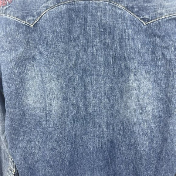 VTG Levi's Big E Sawtooth Short Horn Pearl Snap Button Denim Shirt Sanforized - Picture 11 of 16